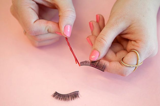 Application of glue on false eyelashes