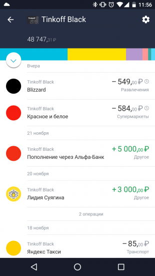 Tinkoff Black: interfaz de aplicación