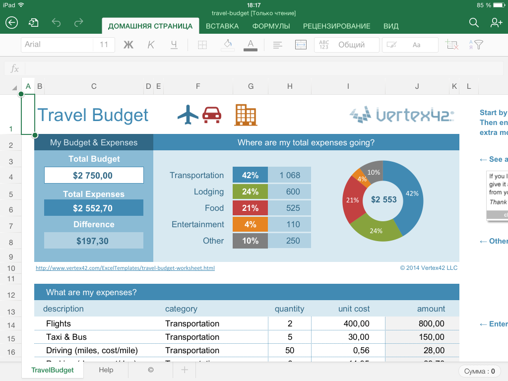 Az utazási költségek kiszámítása Excel-ben