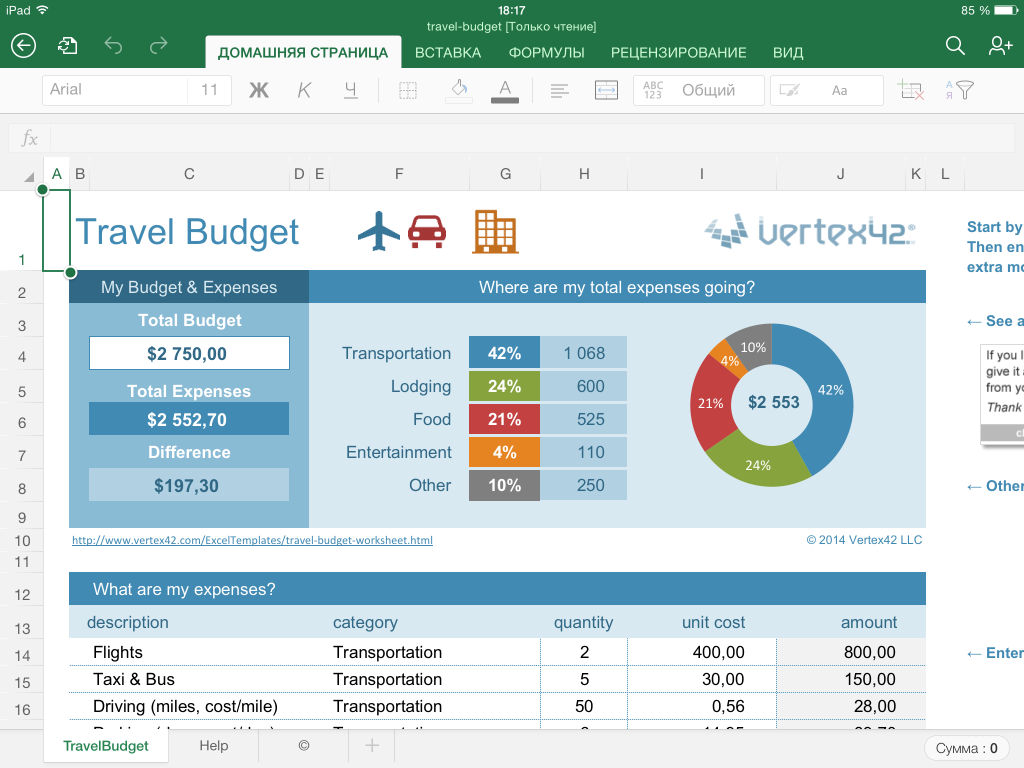 How to calculate travel expenses in Excel