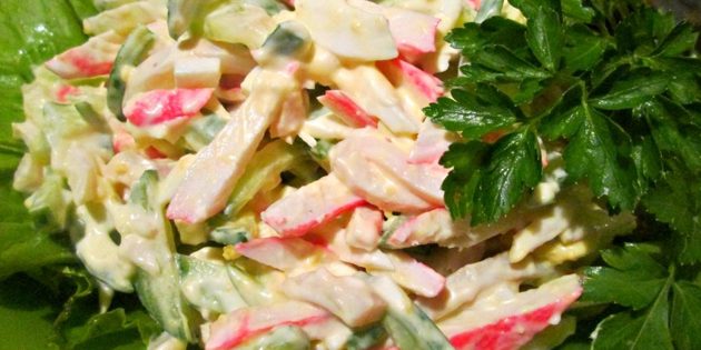 Salad with squid and crab sticks