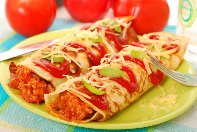 Pancakes with vegetable filling of sweet pepper
