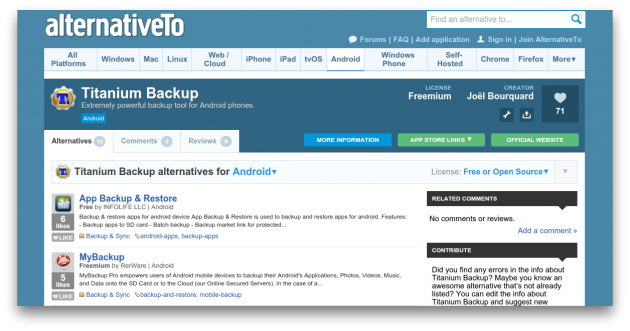 alternativeto.net - aplikace pro Android zdarma