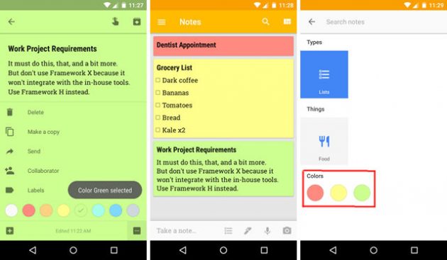 Google Keep: színes kódolás a jegyzetekhez