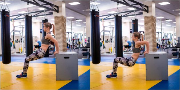 Jak cvičit v tělocvičně: Zadní push-up z lavice