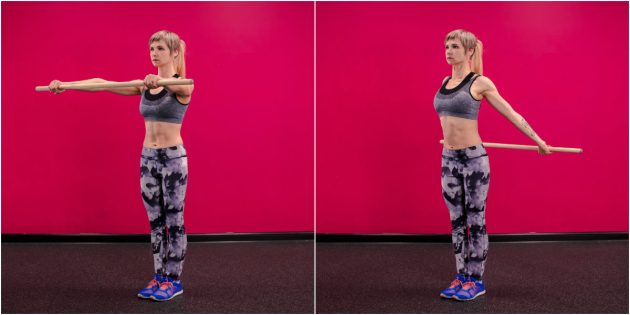 Jak cvičit v tělocvičně: Protahujte ramena hůlkou
