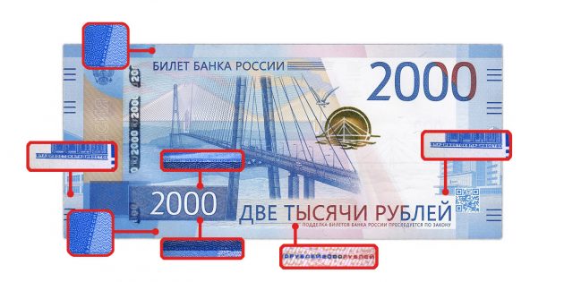 counterfeit money: microimage of 2 000 rubles