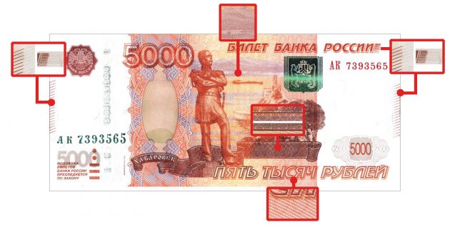 counterfeit money: microimage of 5,000 rubles