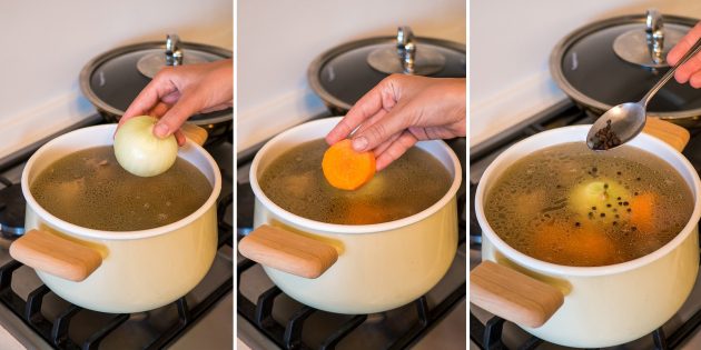 Kako kuhati pileća juha: dodajte mrkve, luk i papar u bujon