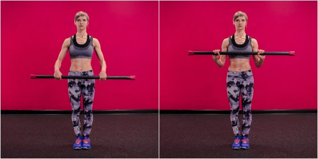 how to strengthen your wrists: lifting the bodybar with a straight grip