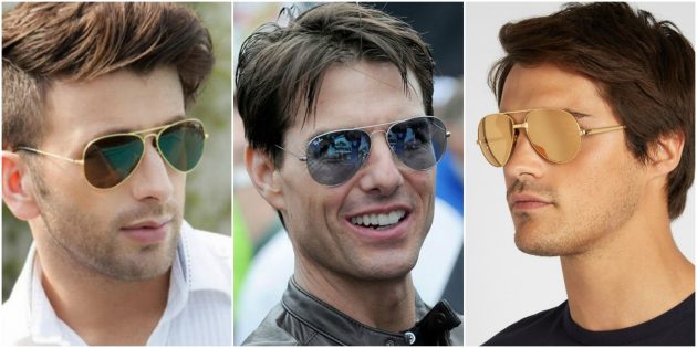 نظارات الرجال المألوف: الطيارين الكلاسيكيين مع حافة الذهب