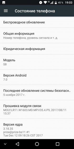VKworld S8: phone status