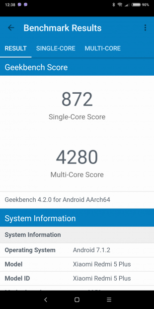 Xiaomi Redmi 5 Plus: Geekbench