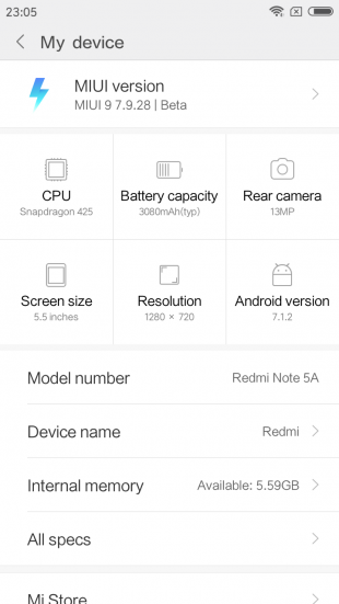 Xiaomi Redmi Note 5a: software