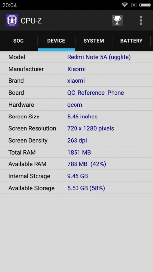 Xiaomi Redmi הערה 5a: מפרטים