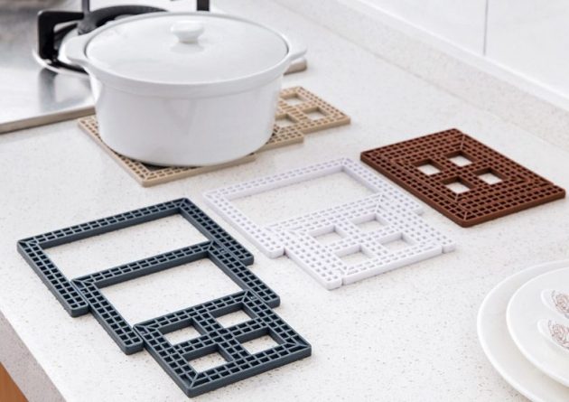 יצירתי מרובע- foldable-high-temperature-בידוד- pad-pot-mat- קערות-מחצלות- anti-hot-table-mats-coasters