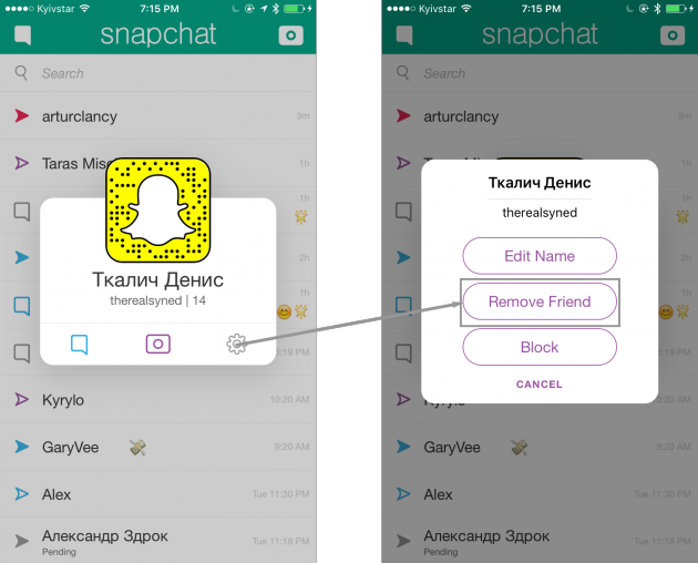 Smazání přátel v aplikaci Snapchat